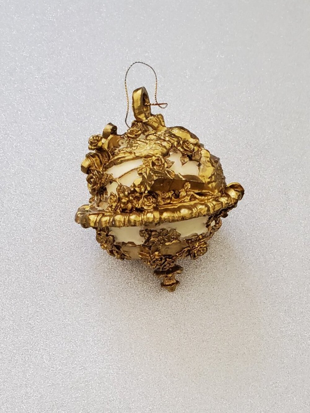 Vintage Gold Cream world orb Christmas tree ornament